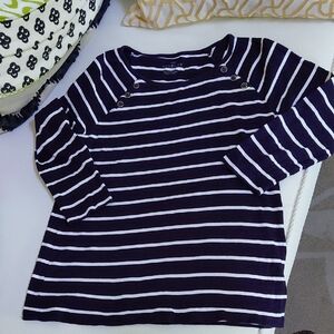 Talbots Navy and White Striped Cotton Top